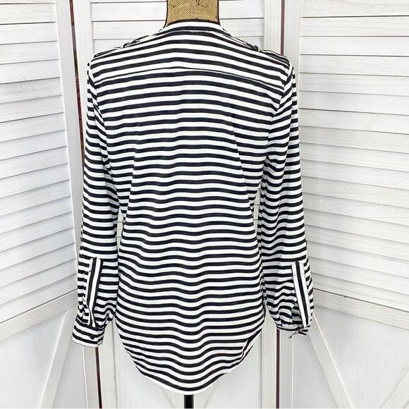 Notations Striped Button Front Blouse Black White Small - Picture 4 of 14